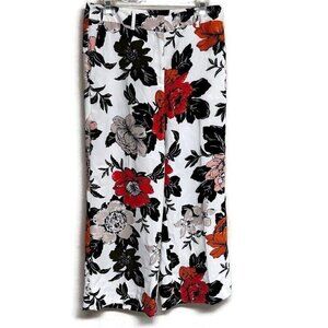 Ann Taylor Floral Pants Women 4 Pullon Black White Multicolor Wide Straight Leg